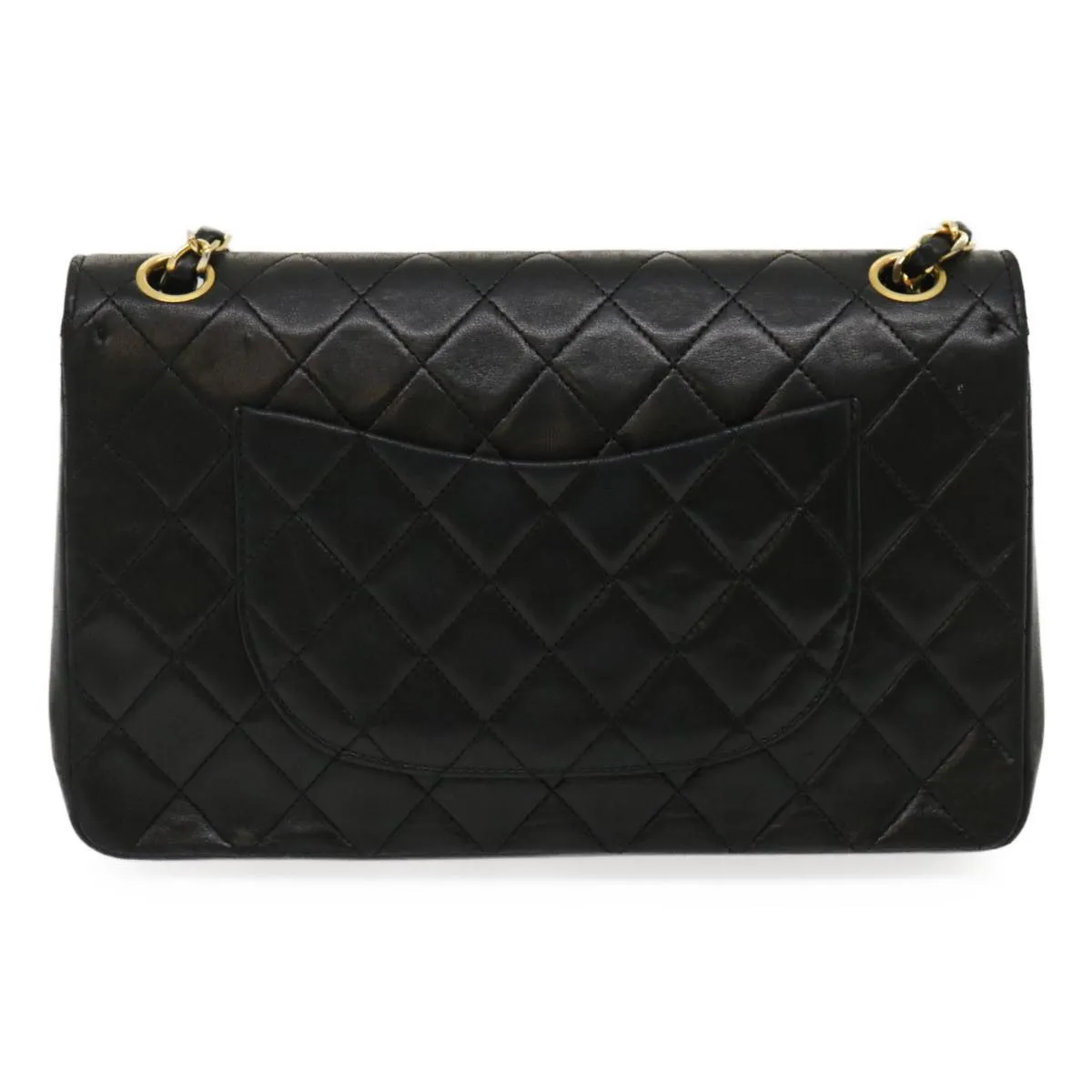 Chanel Matelasse25 Chain Double Flap Shoulder Bag Lamb Skin Black CC  lt425A