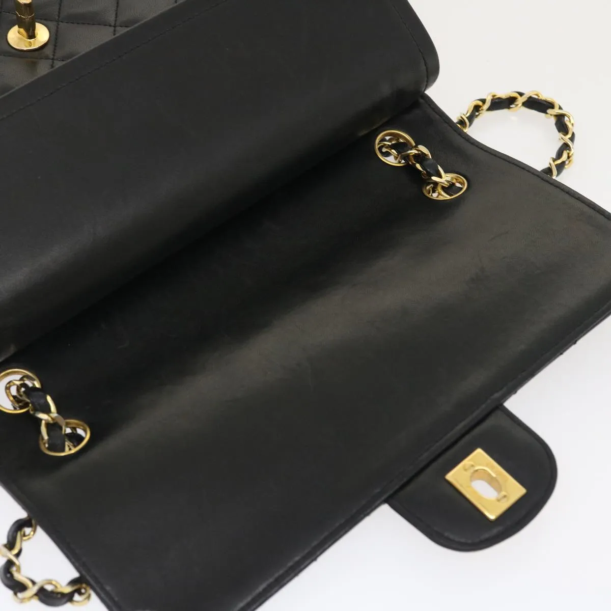 Chanel Matelasse25 Chain Double Flap Shoulder Bag Lamb Skin Black CC  lt425A