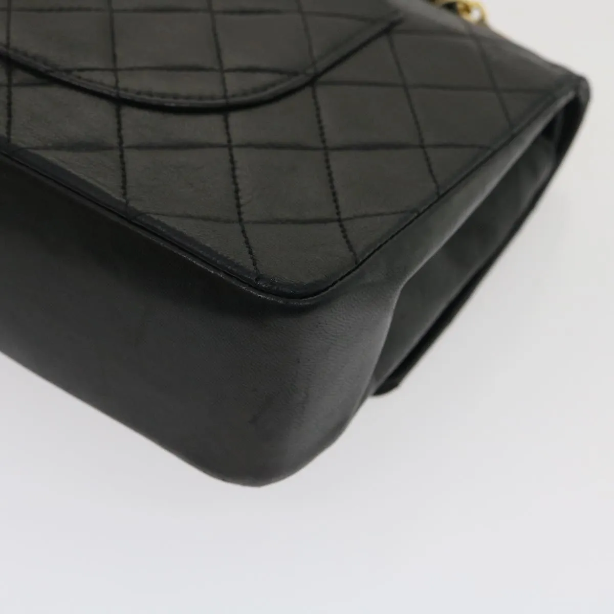 Chanel Matelasse25 Chain Double Flap Shoulder Bag Lamb Skin Black CC  lt425A
