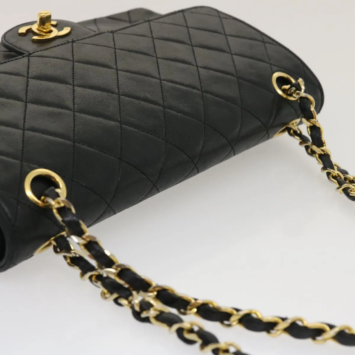 Chanel Matelasse25 Chain Double Flap Shoulder Bag Lamb Skin Black CC  lt425A