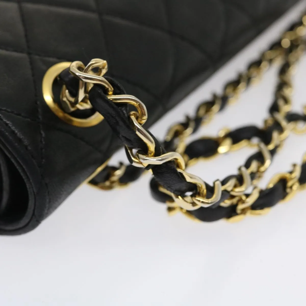 Chanel Matelasse25 Chain Double Flap Shoulder Bag Lamb Skin Black CC  lt425A