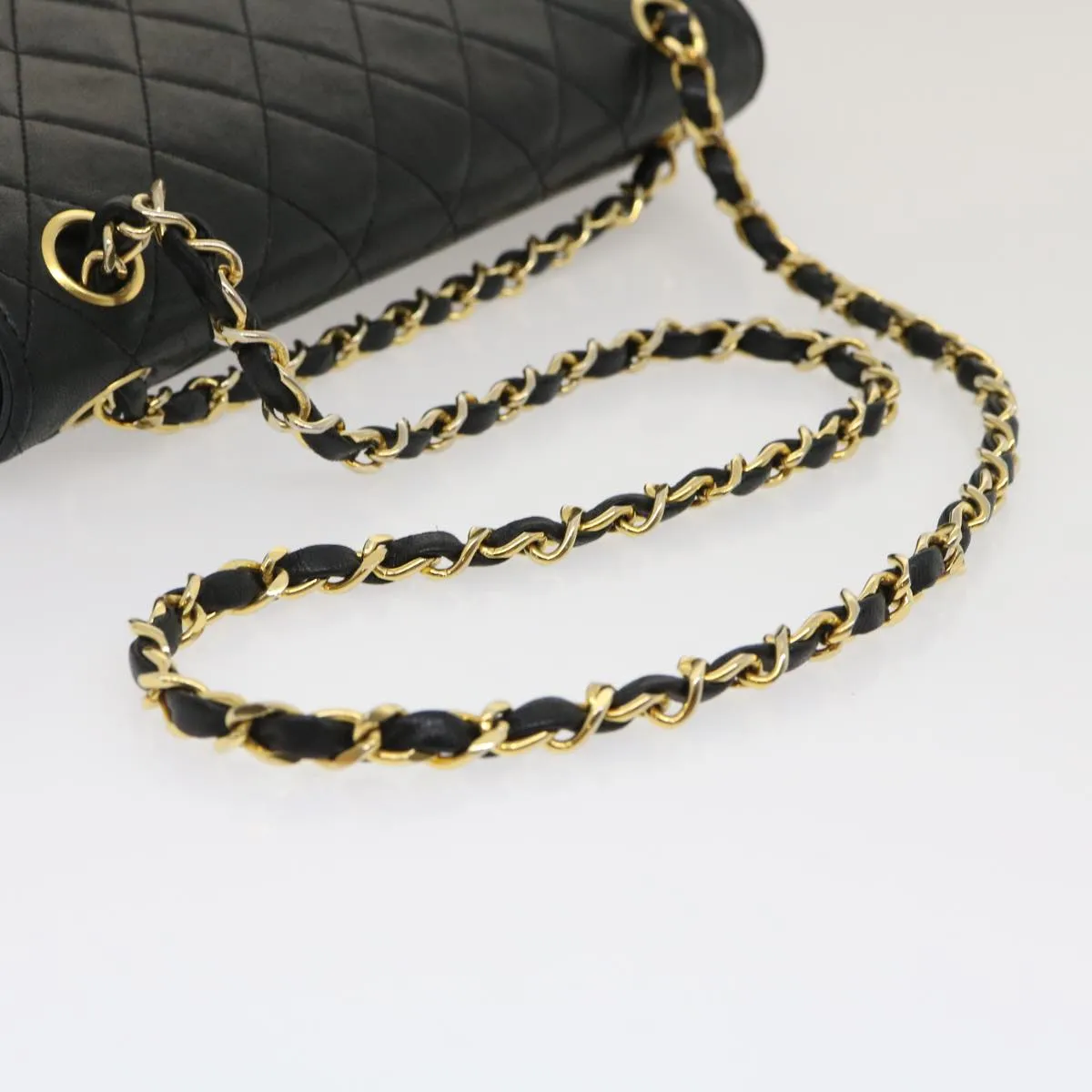 Chanel Matelasse25 Chain Double Flap Shoulder Bag Lamb Skin Black CC  lt425A