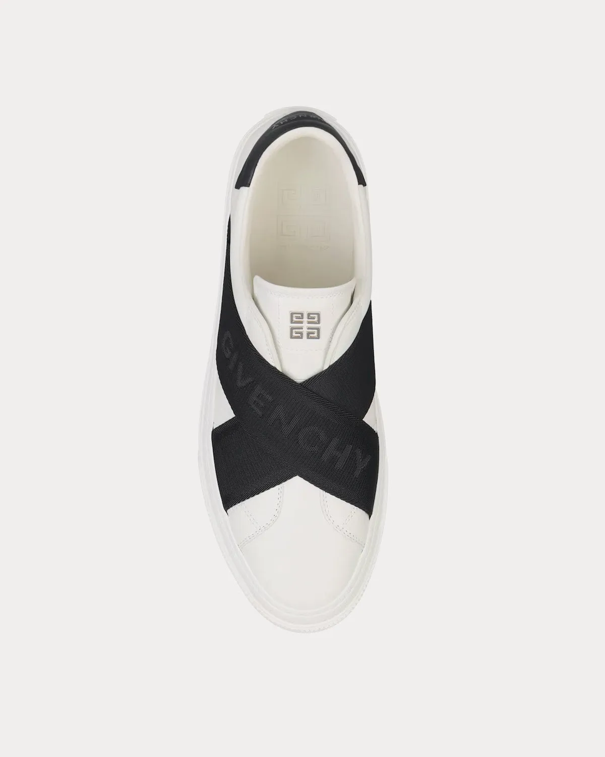 City Sport Double Webbing Strap Leather White / Black Slip On Sneakers