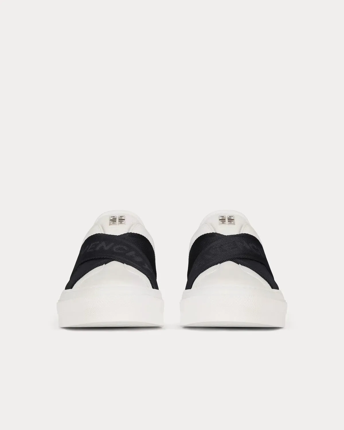 City Sport Double Webbing Strap Leather White / Black Slip On Sneakers