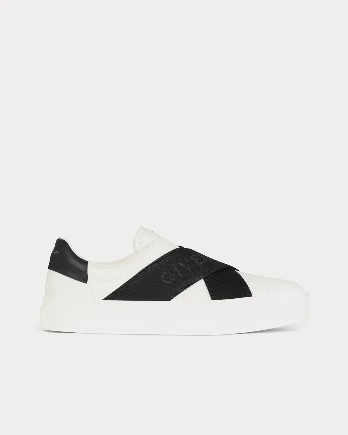 City Sport Double Webbing Strap Leather White / Black Slip On Sneakers