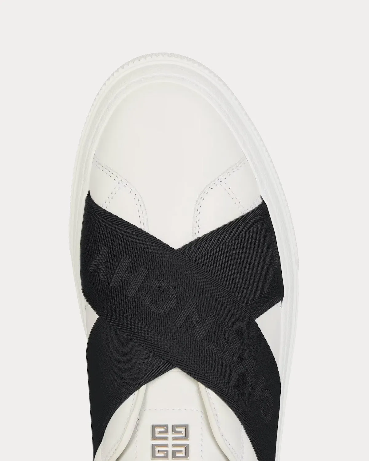 City Sport Double Webbing Strap Leather White / Black Slip On Sneakers
