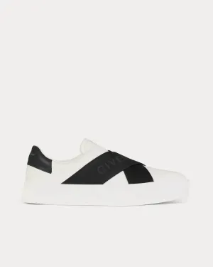 City Sport Leather Double Webbing Strap White / Black Slip On Sneakers