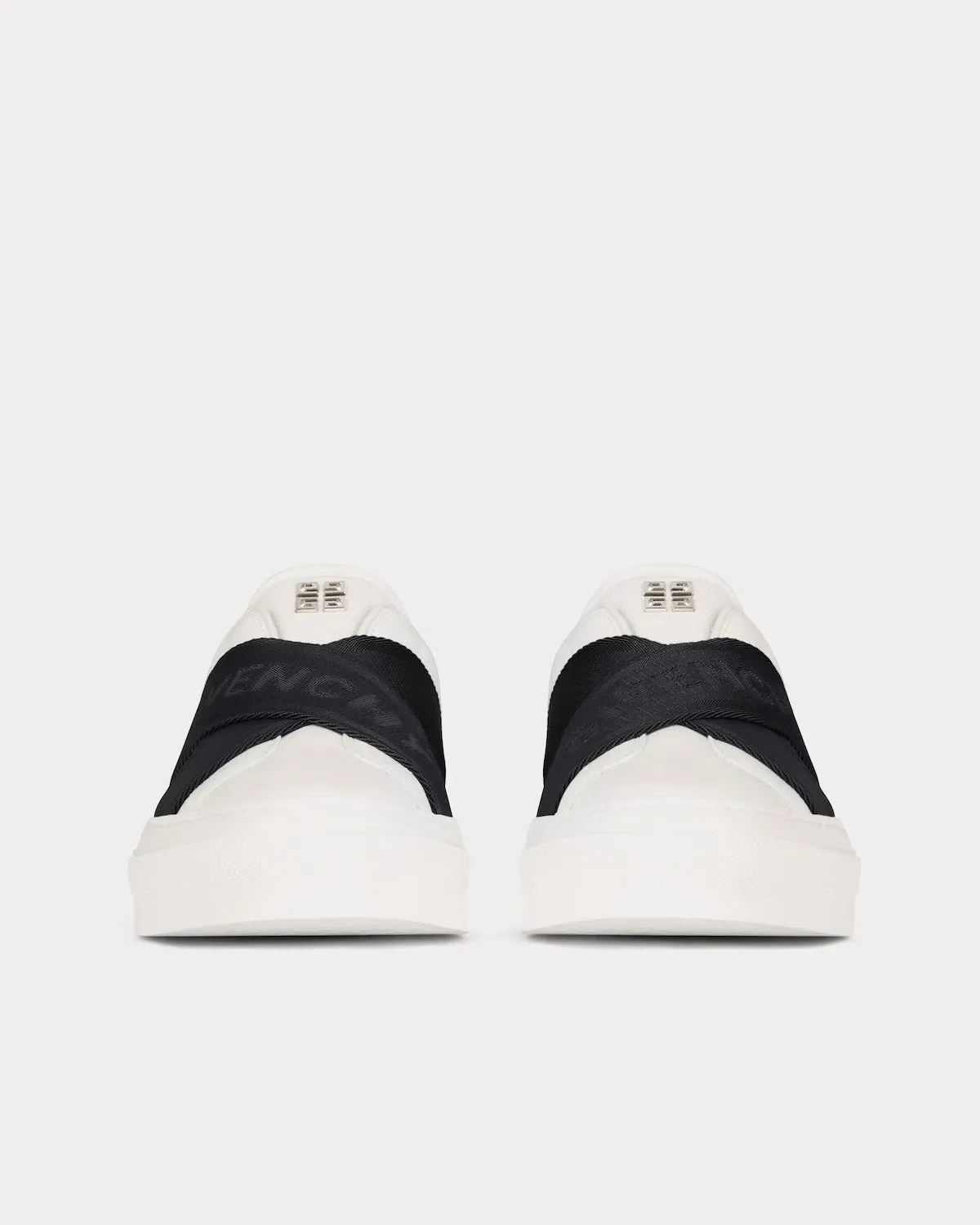 City Sport Leather Double Webbing Strap White / Black Slip On Sneakers