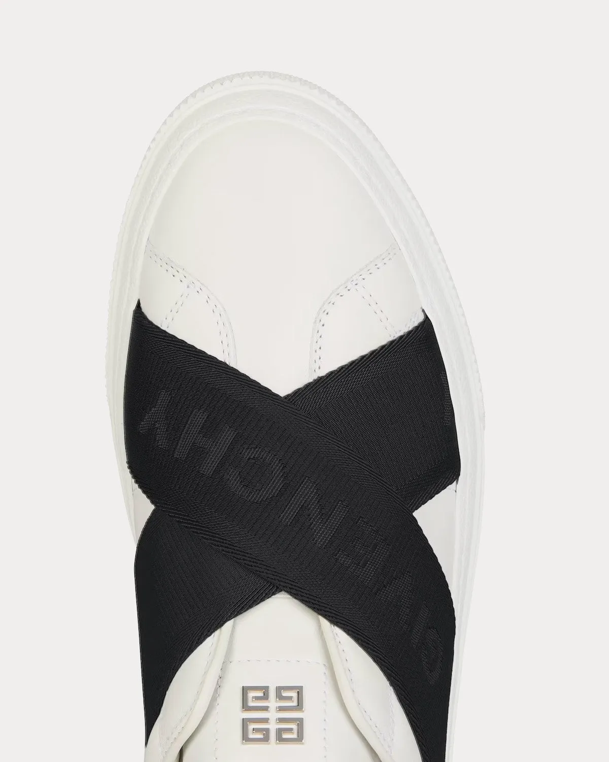 City Sport Leather Double Webbing Strap White / Black Slip On Sneakers