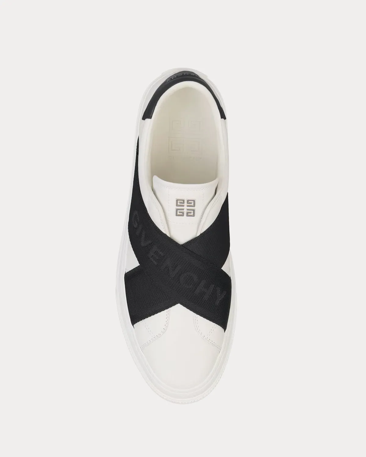 City Sport Leather Double Webbing Strap White / Black Slip On Sneakers