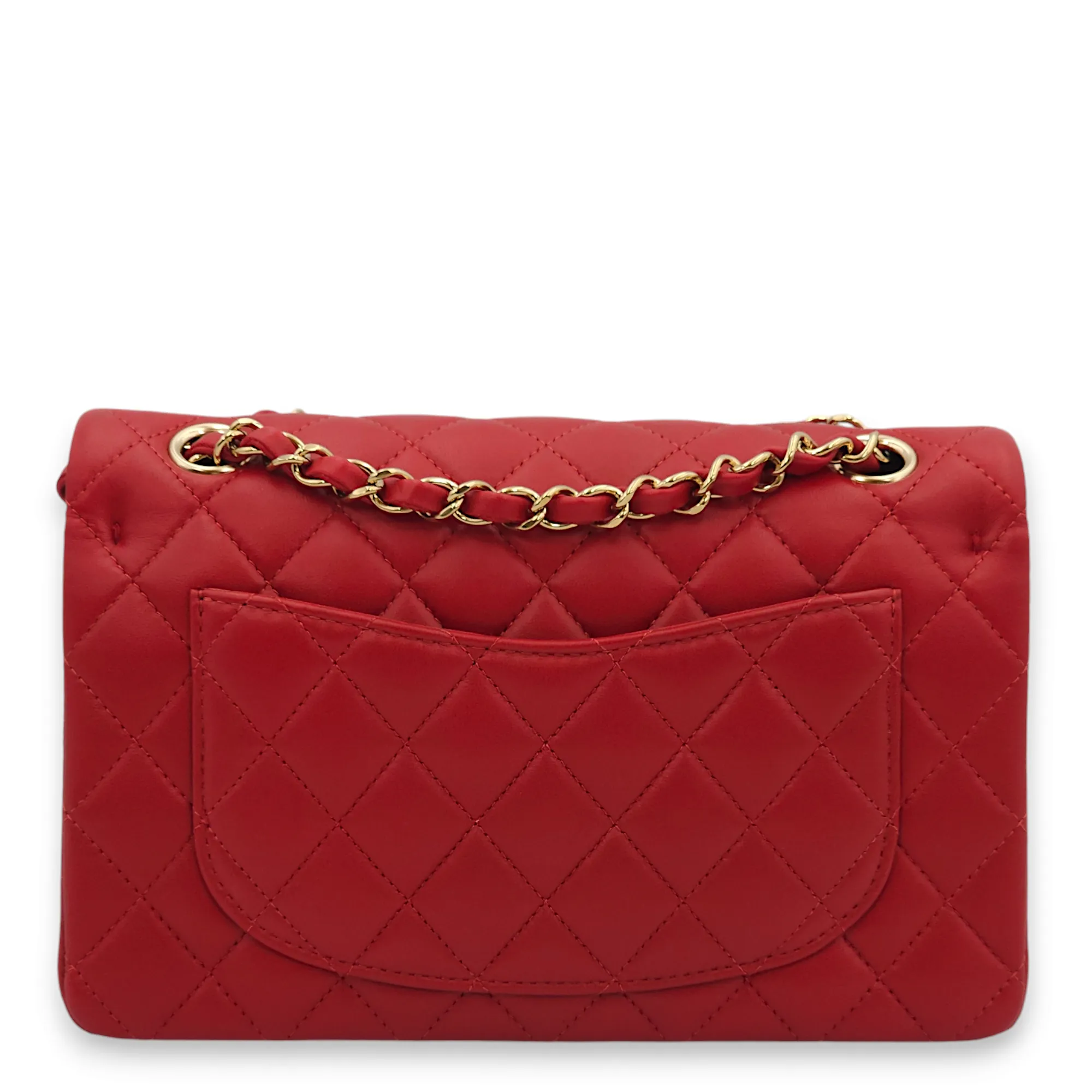 Classic Double Flap Small Red Shoulder Bag in Lambskin, Gold hardware