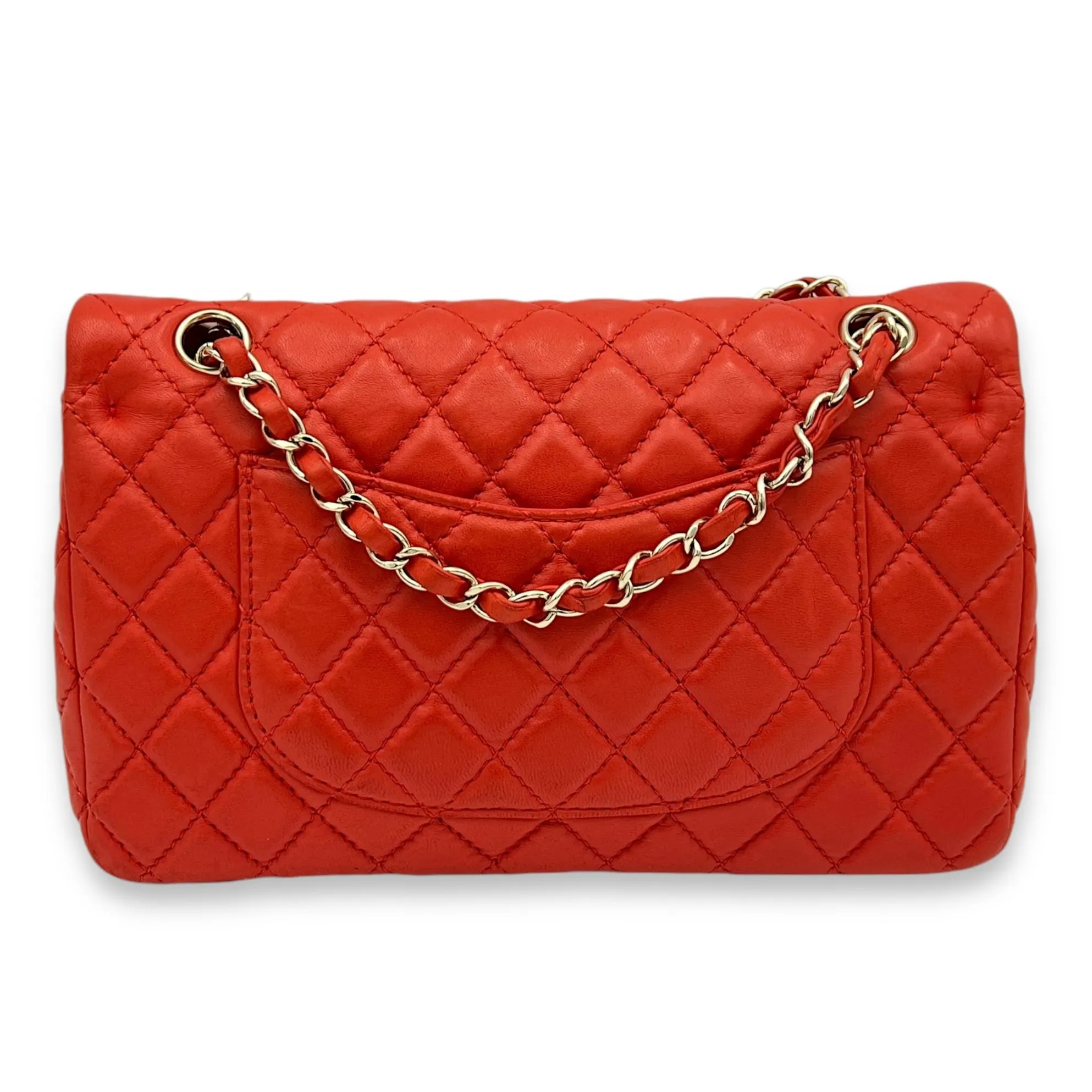 Classic Medium Orange Shoulder Bag in Lambskin, Gold hardware