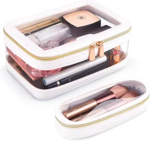 Clear Makeup Bag, Travel Cosmetic Case Toiletry Bag, Make up Organizer for Women, Portable Car Organizer Bag Fit Carry-on Travel Essentials (White)