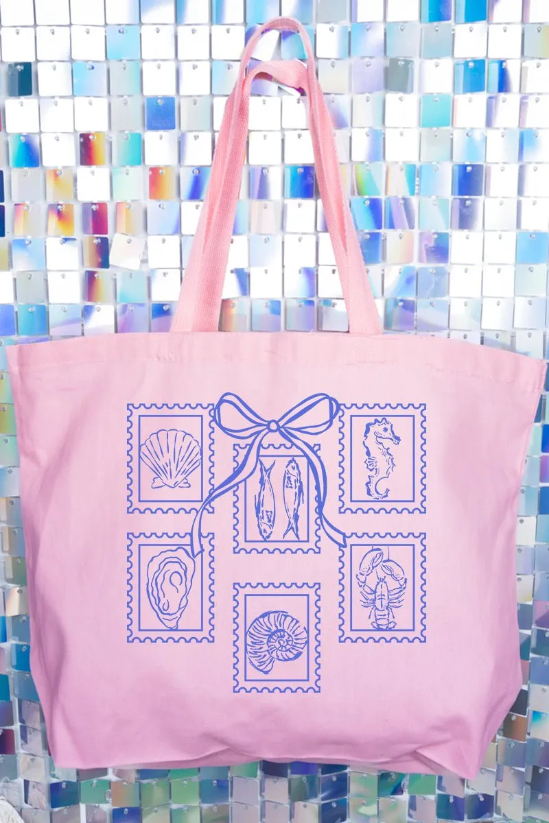 Coquette Coastal Stamps Canvas Jumbo Tote