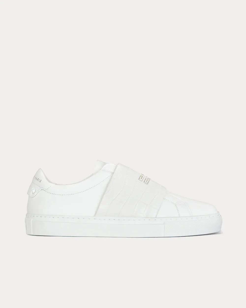 Crocodile Effect Webbing White Low Top Sneakers
