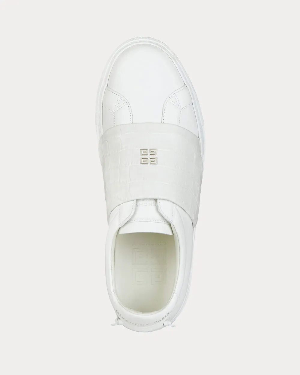 Crocodile Effect Webbing White Low Top Sneakers