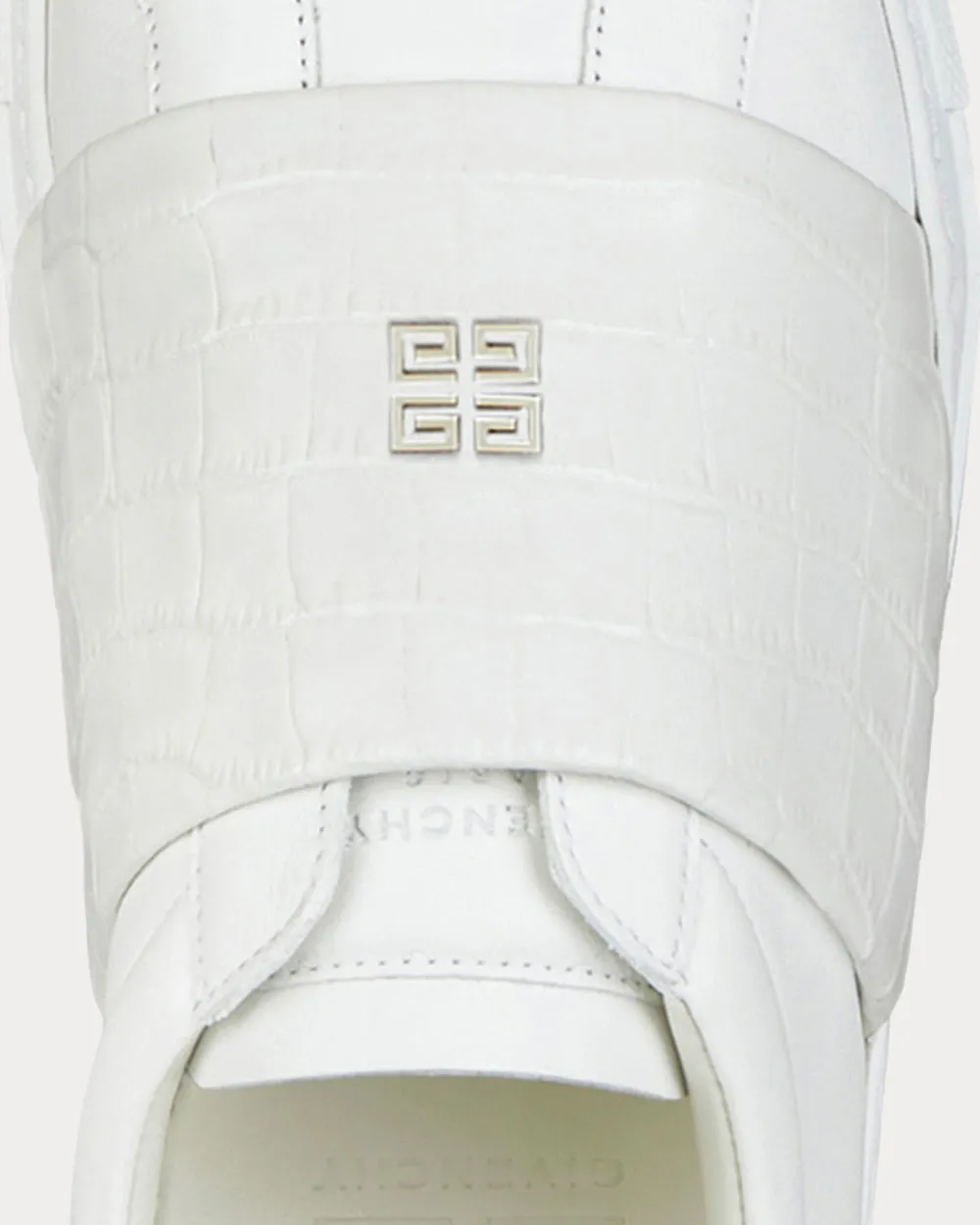 Crocodile Effect Webbing White Low Top Sneakers