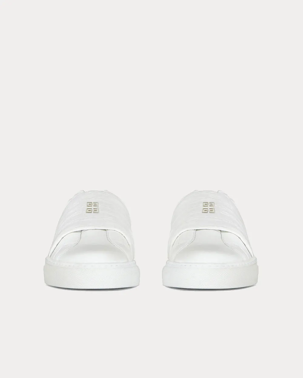 Crocodile Effect Webbing White Low Top Sneakers