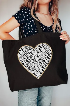 Dalmatian Dot Heart Canvas Jumbo Tote
