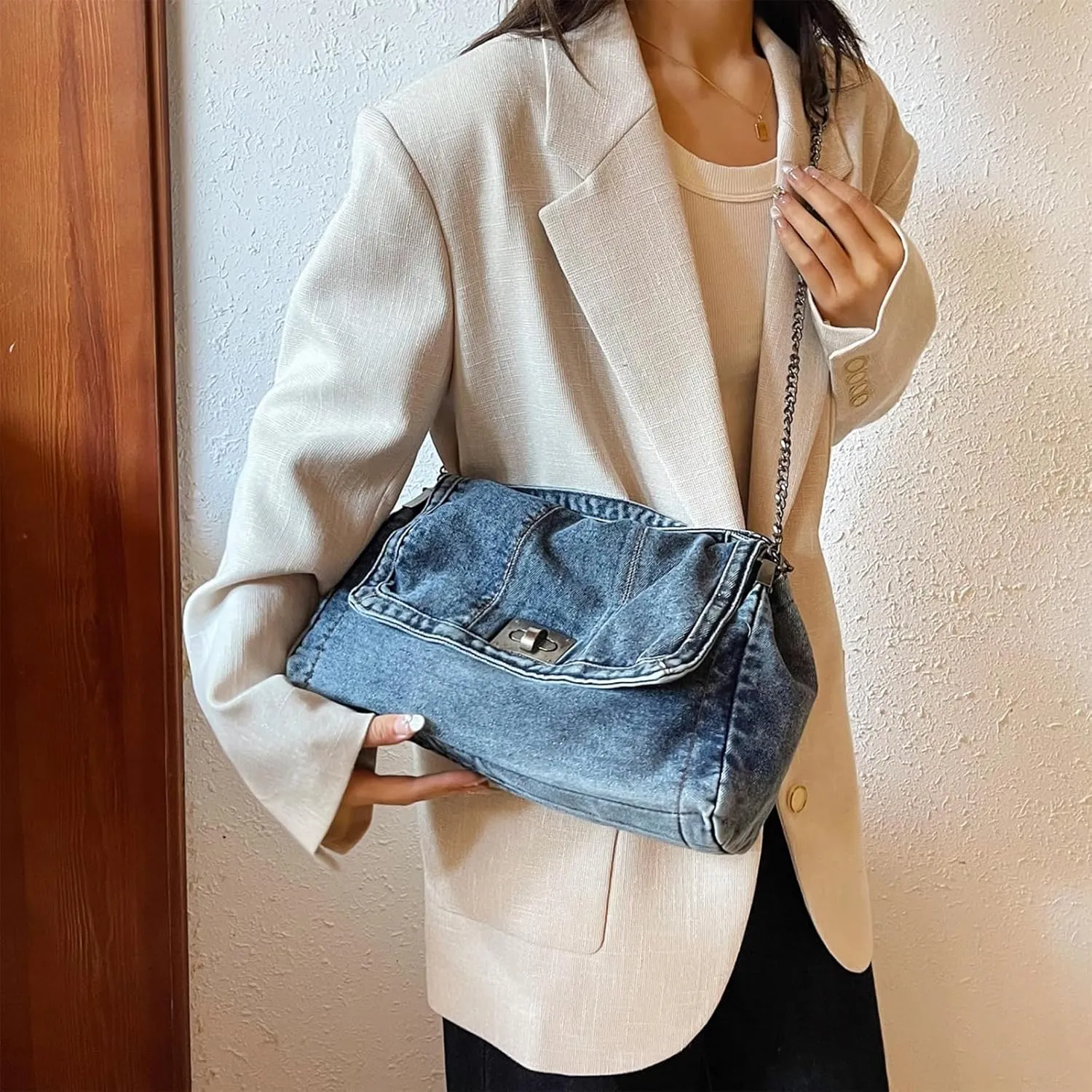 Denim Crossbody Bag Jean Purses for Women Denim Handbags Clutch Purse Shoulder Bags