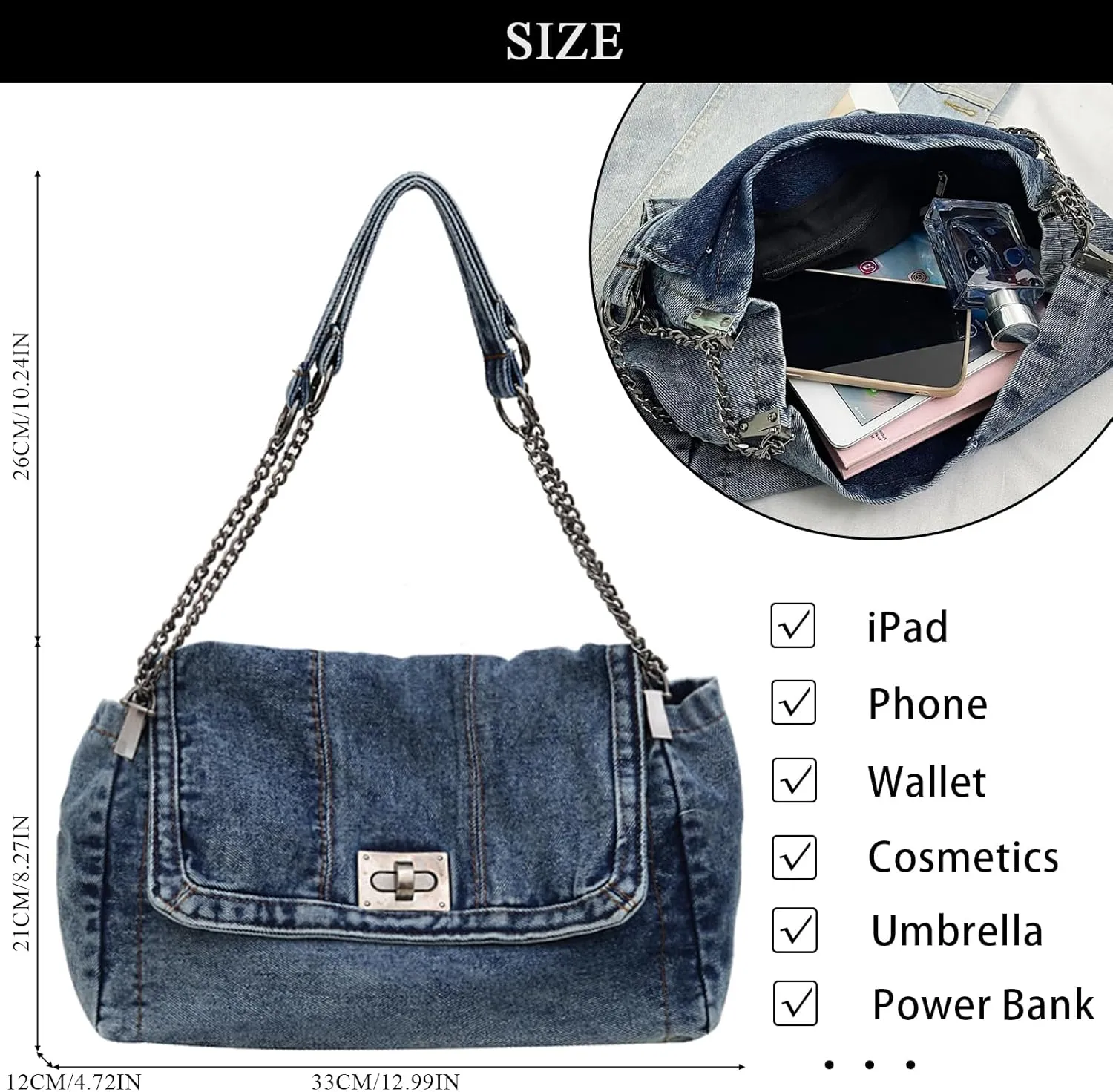 Denim Crossbody Bag Jean Purses for Women Denim Handbags Clutch Purse Shoulder Bags