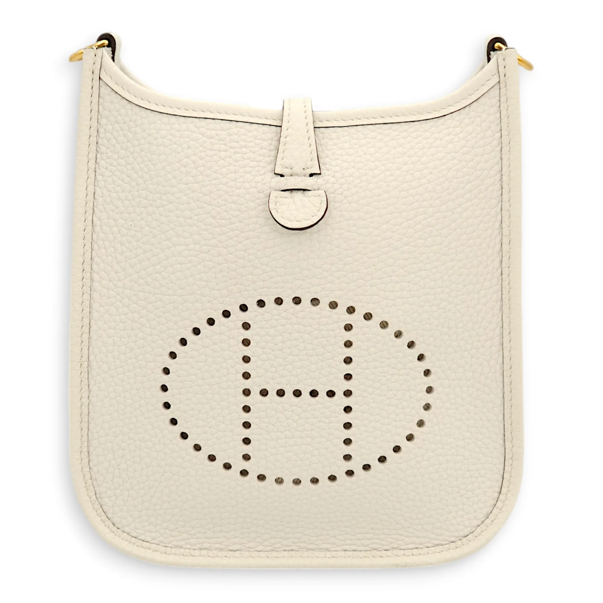 Evelyne Mini New White in Clemence, Gold hardware