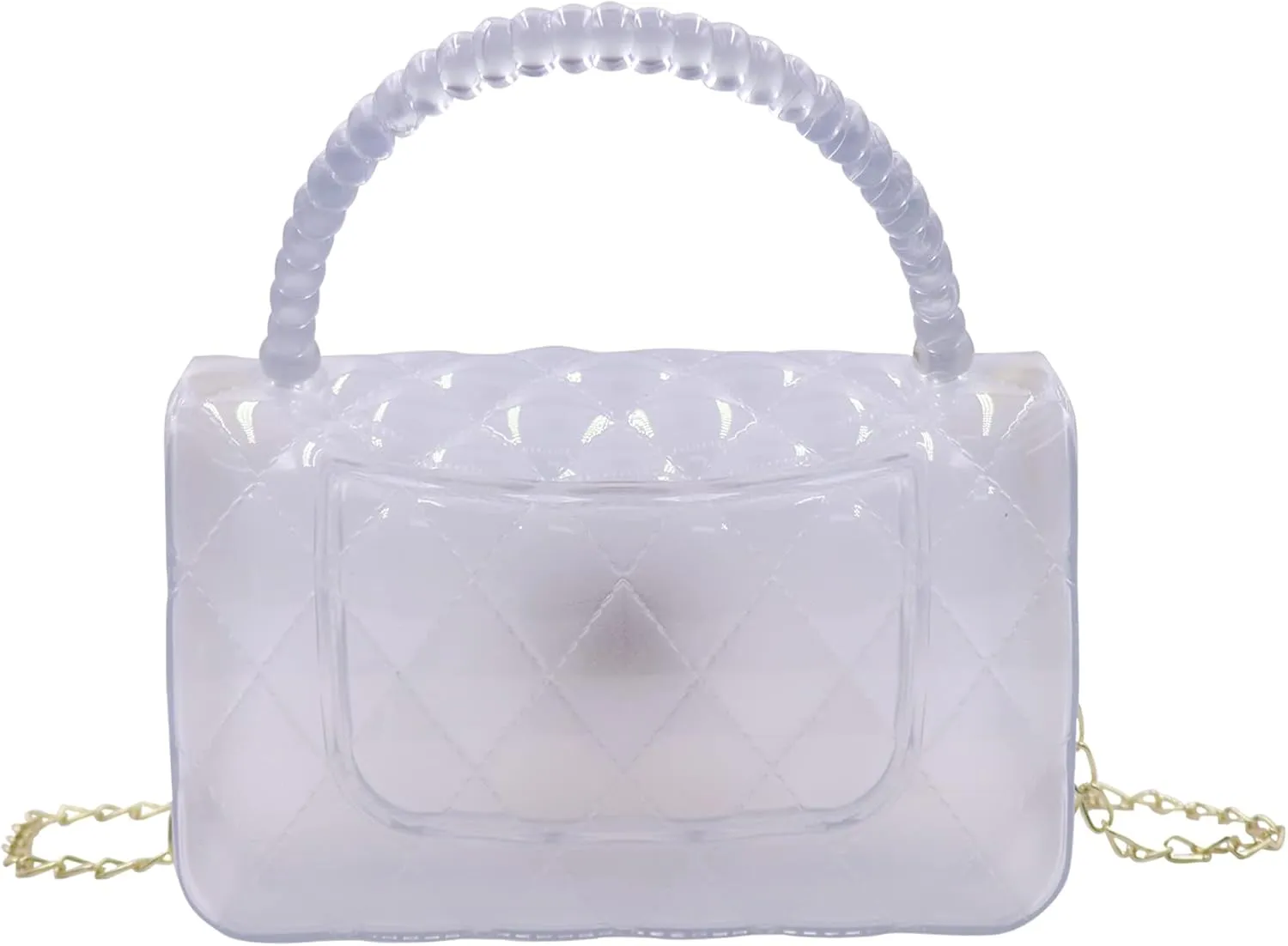 Fashion Candy Color Jelly Crossbody Bag for Women Girls Transparent Satchel Shoulder Handbag with Beaded Top Handle
