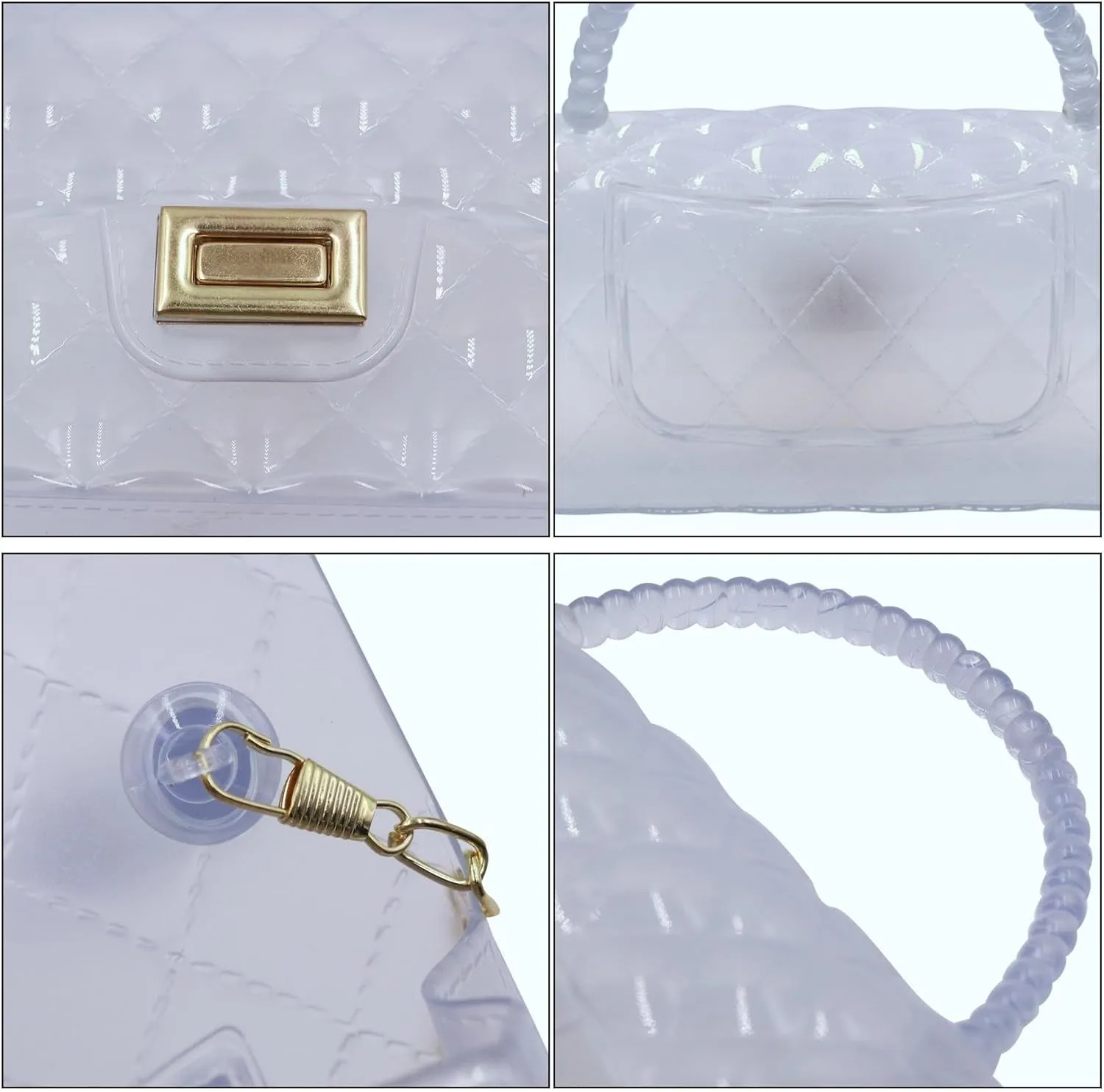 Fashion Candy Color Jelly Crossbody Bag for Women Girls Transparent Satchel Shoulder Handbag with Beaded Top Handle