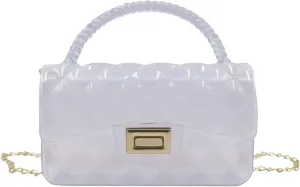 Fashion Candy Color Jelly Crossbody Bag for Women Girls Transparent Satchel Shoulder Handbag with Beaded Top Handle