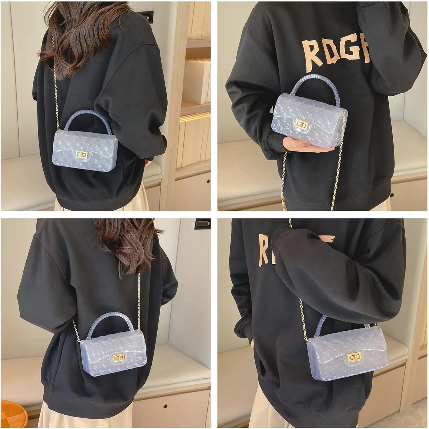 Fashion Candy Color Jelly Crossbody Bag for Women Girls Transparent Satchel Shoulder Handbag with Beaded Top Handle