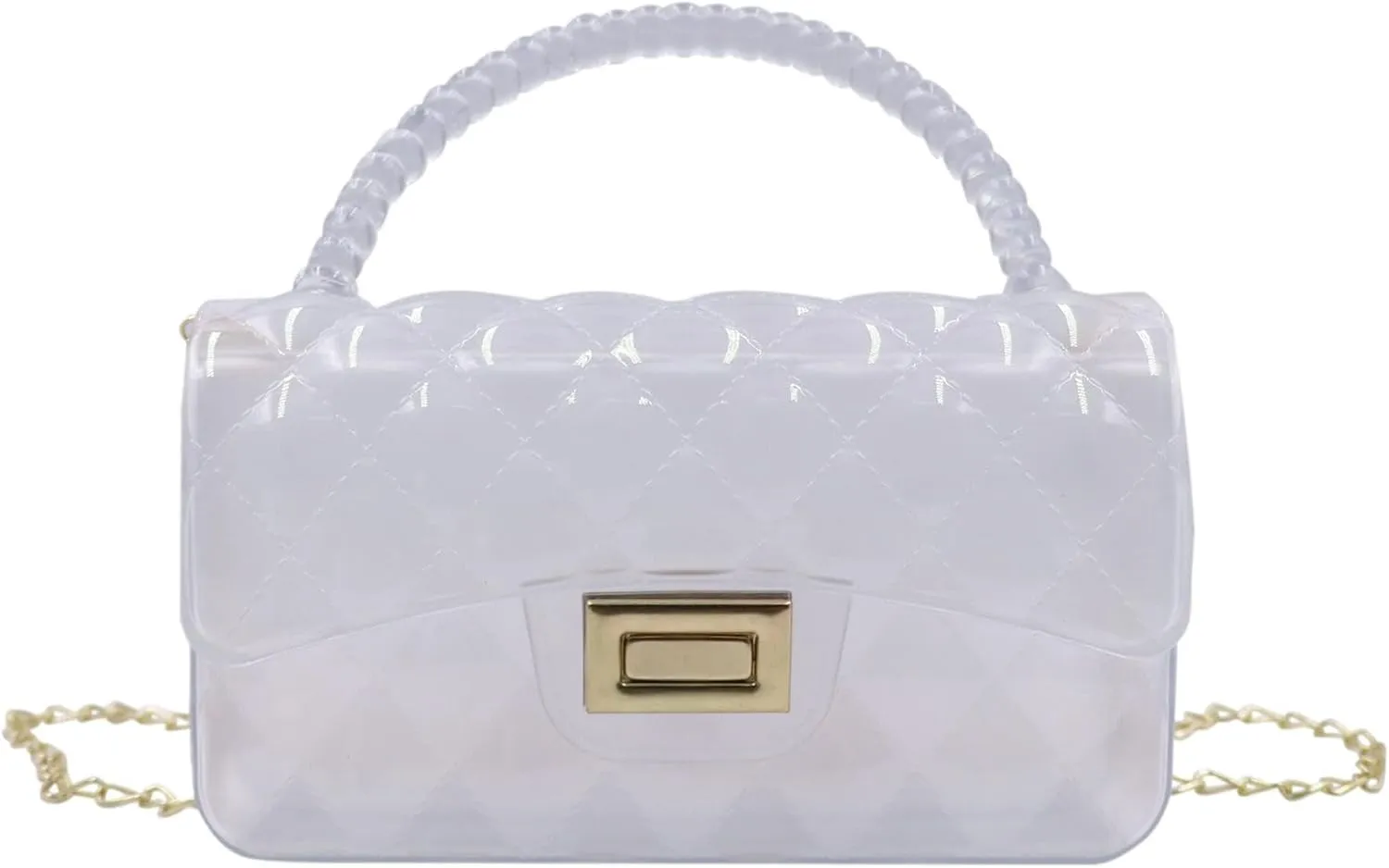 Fashion Candy Color Jelly Crossbody Bag for Women Girls Transparent Satchel Shoulder Handbag with Beaded Top Handle