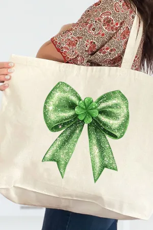 Faux Glitter Clover Coquette Canvas Jumbo Tote