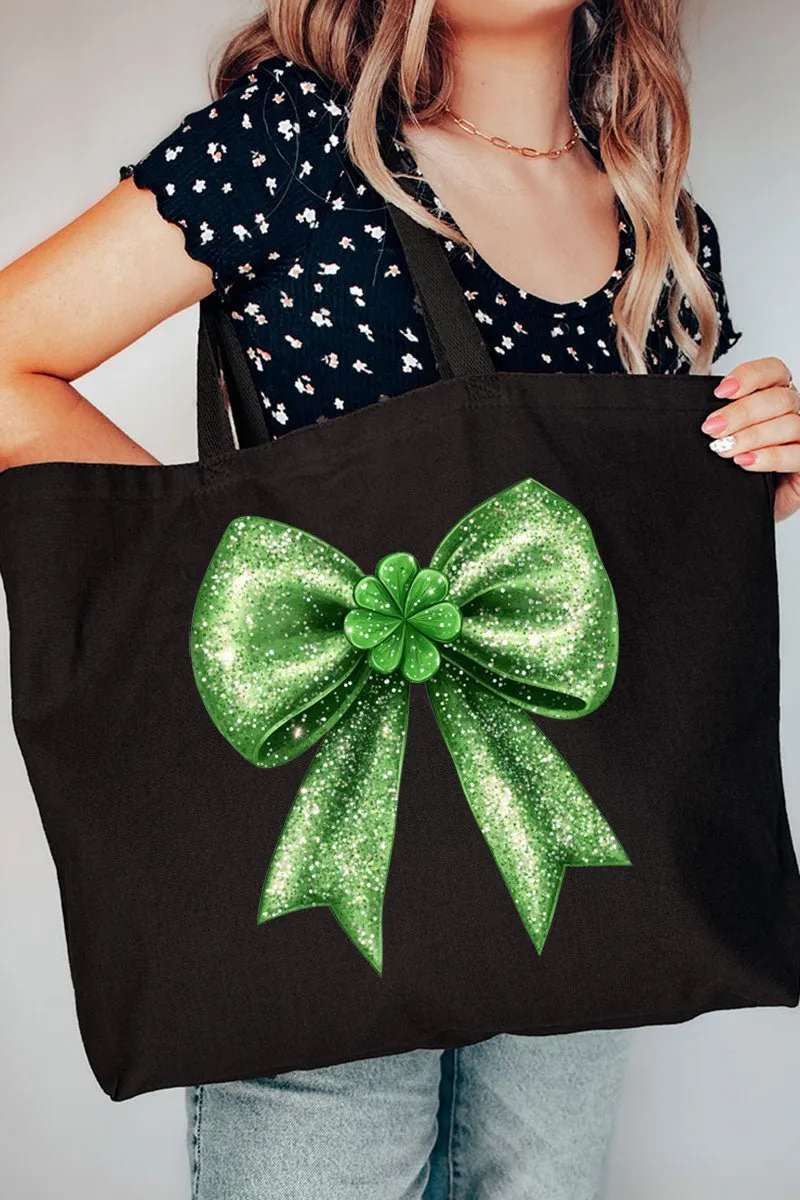 Faux Glitter Clover Coquette Canvas Jumbo Tote
