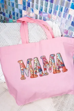 Faux Patchwork Mama Canvas Jumbo Tote