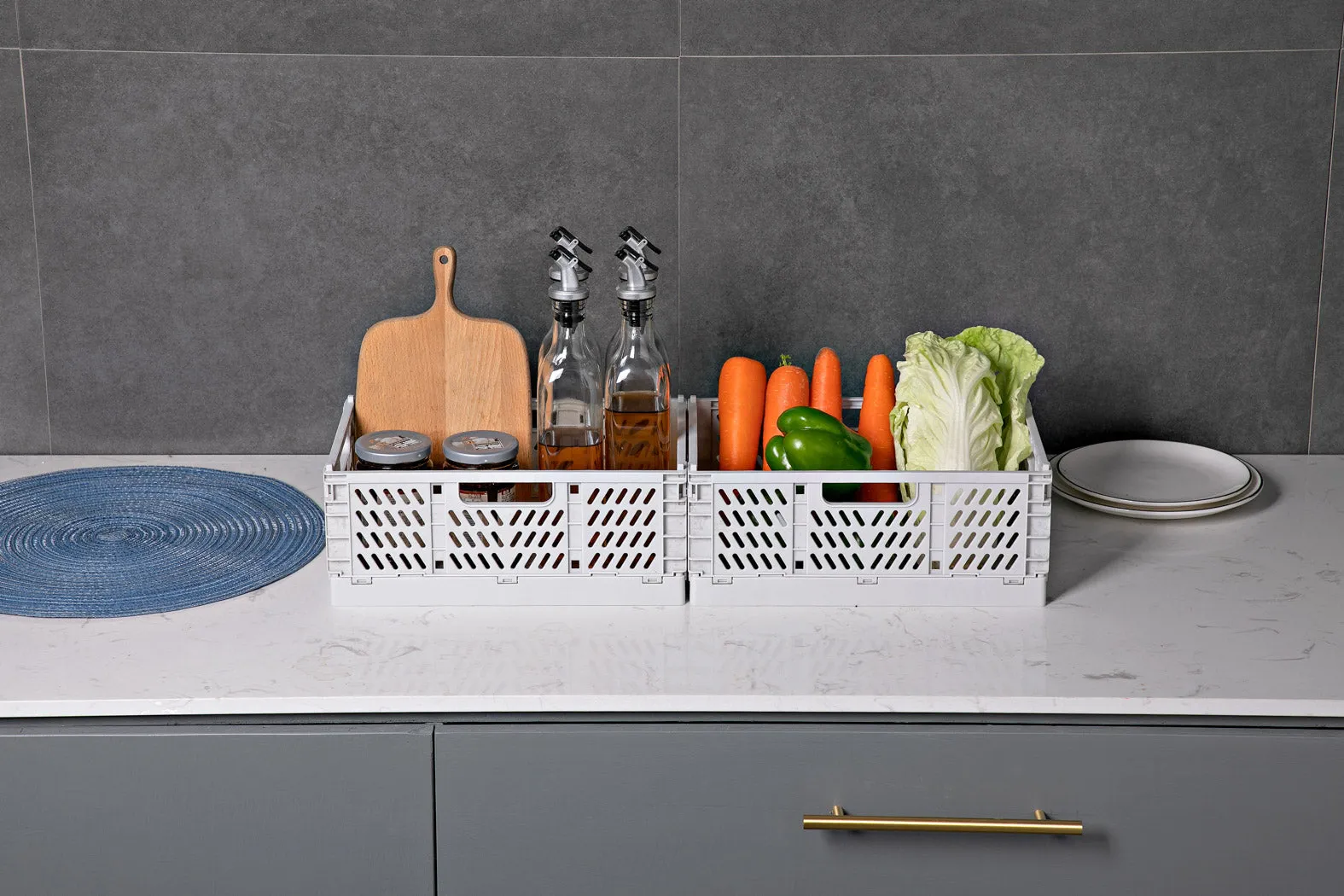 Foldable Storage Basket, M (2 pcs)(Gray)