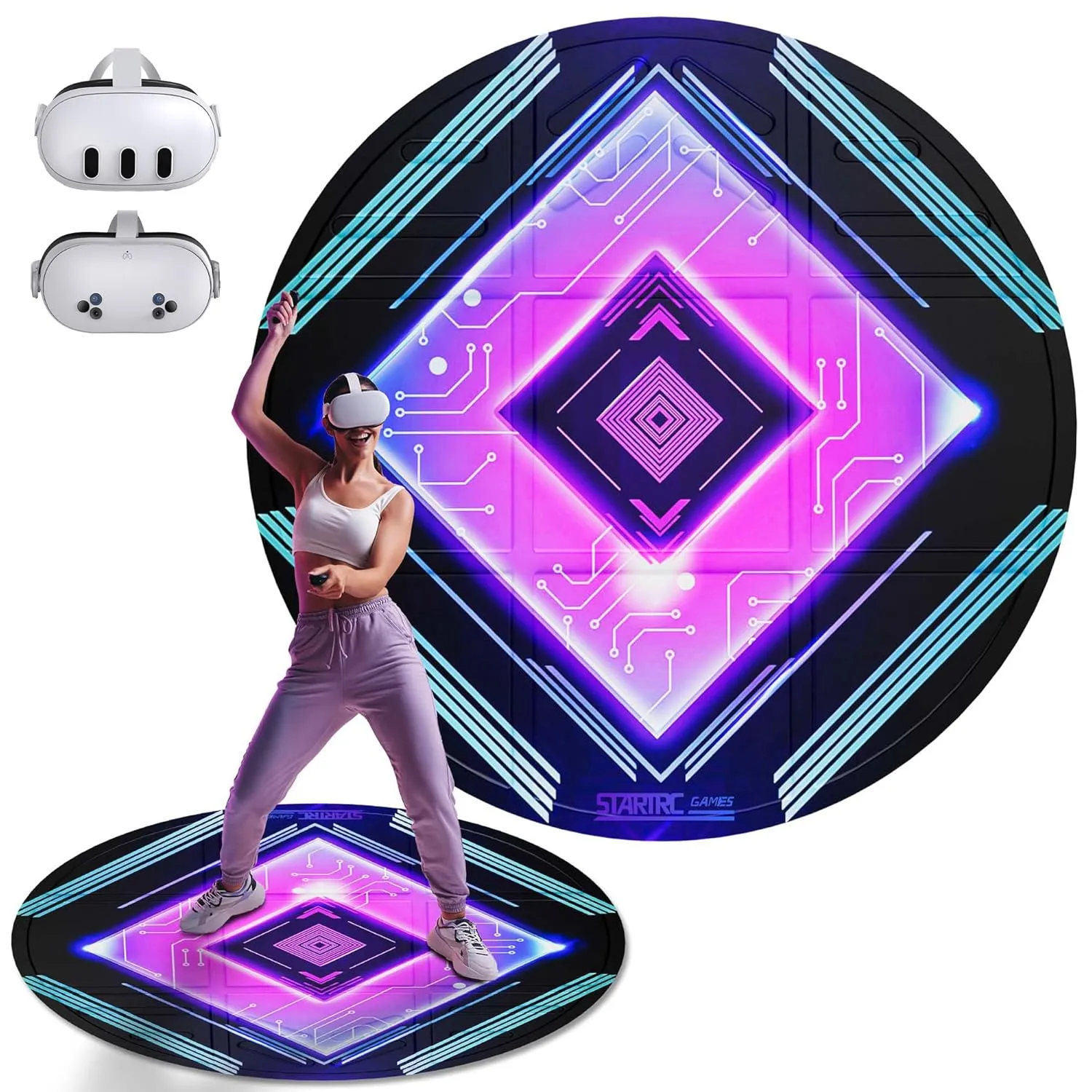 Foldable VR Mat for Meta Quest 3S, Anti-Slip and Comfortable Mat, Round Floor Mat Virtual Reality Accessories for Meta Quest 3/Quest 3S/Oculus Quest 2/Pro/PSVR2/Apple Vision Pro (Purple)