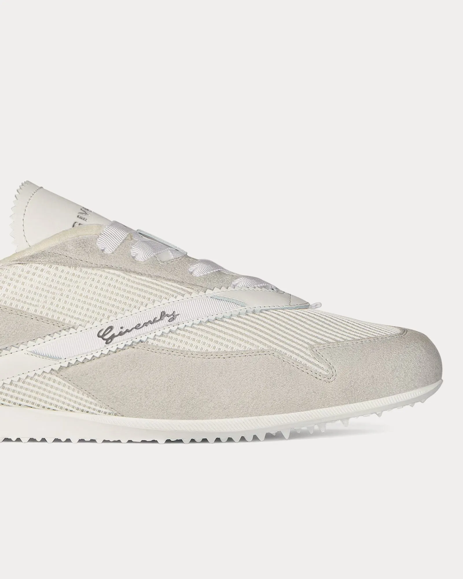 Folding Back Mesh, Suede & Leather White Low Top Sneakers