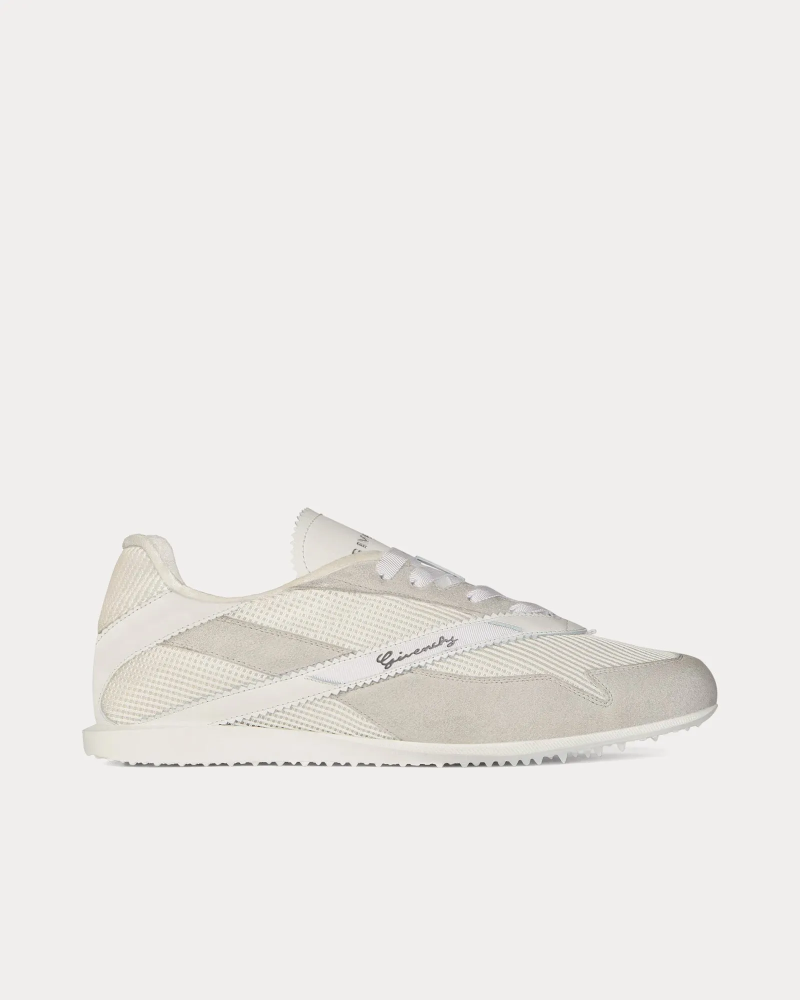 Folding Back Mesh, Suede & Leather White Low Top Sneakers