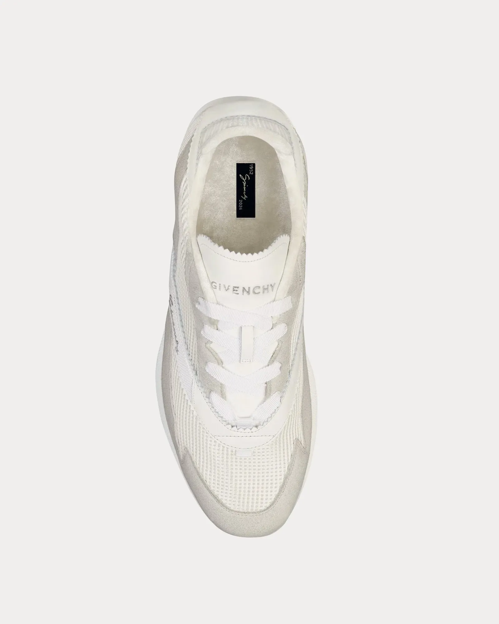 Folding Back Mesh, Suede & Leather White Low Top Sneakers
