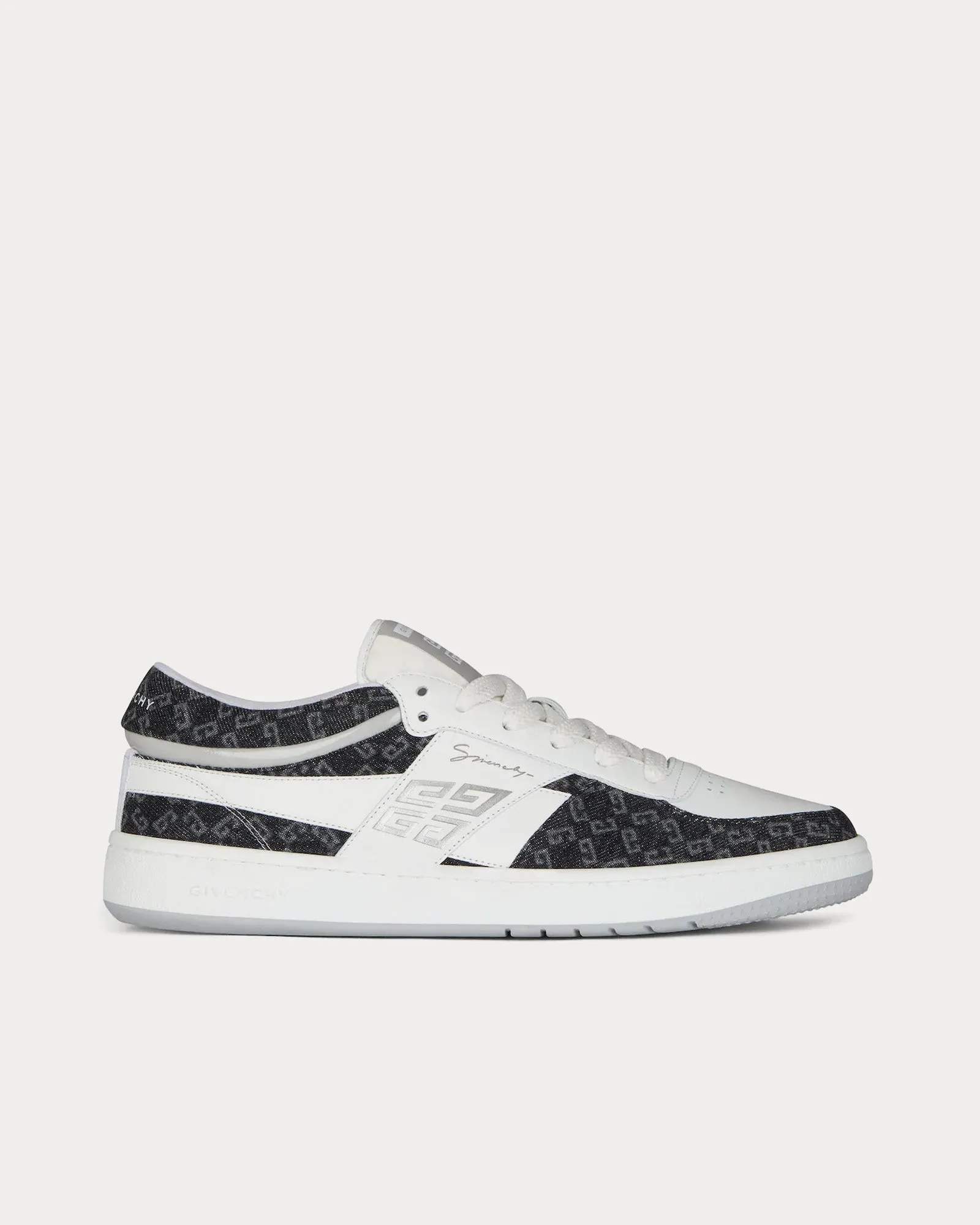 G Move Mixed Leathers & Denim Monogram 72 Black / White Low Top Sneakers