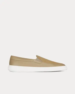 G Set Leather & Perforated Suede Light Beige Slip On Sneakers
