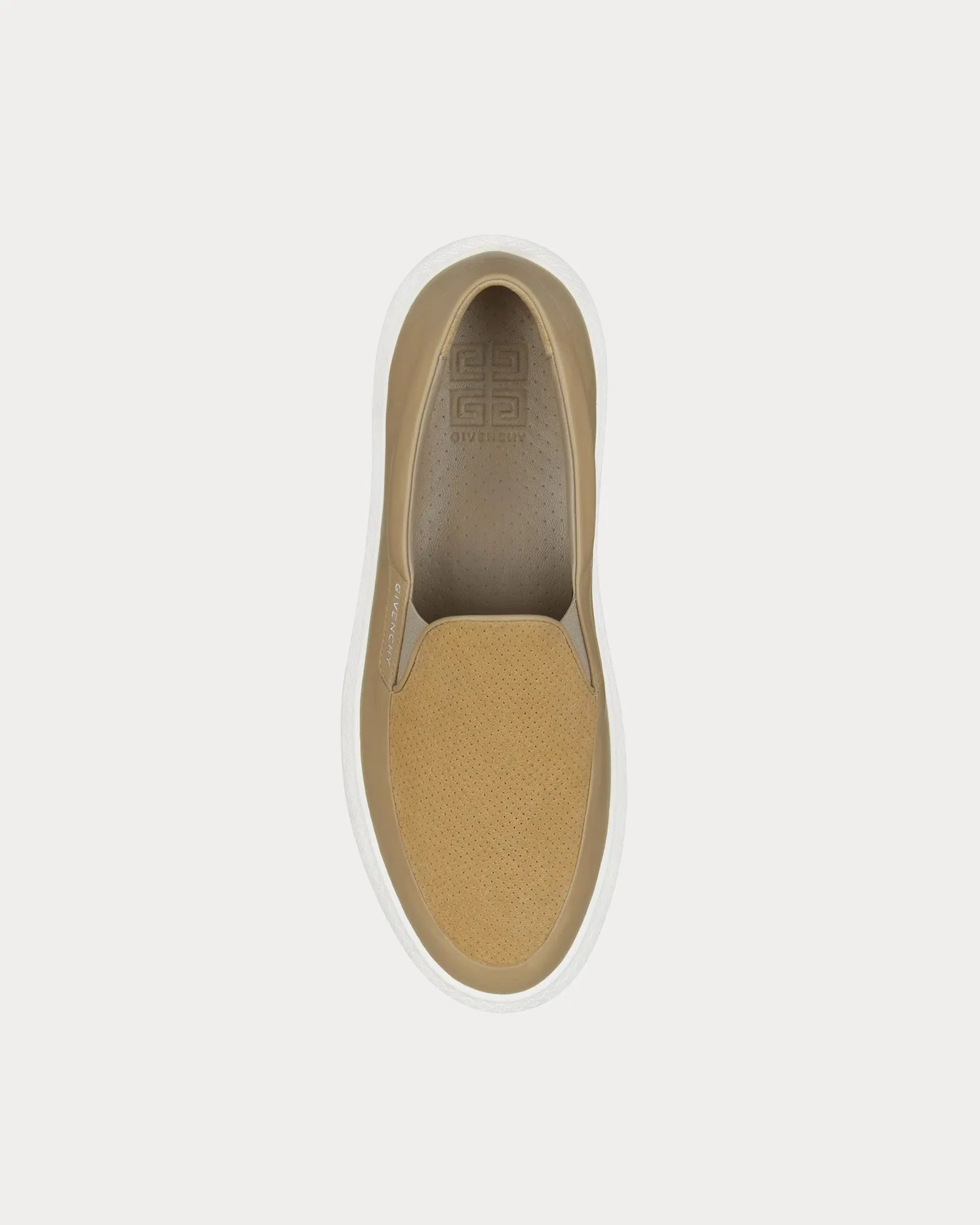 G Set Leather & Perforated Suede Light Beige Slip On Sneakers
