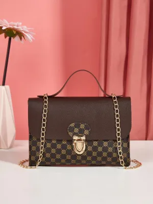 Geometric Graphic Push Lock Chain Bag