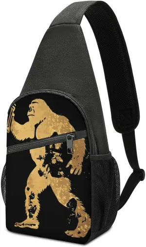 Golden Bigfoot Cheers Beer Crossbody Sling Bags Chest Shoulder Backpack DayPack Handbag