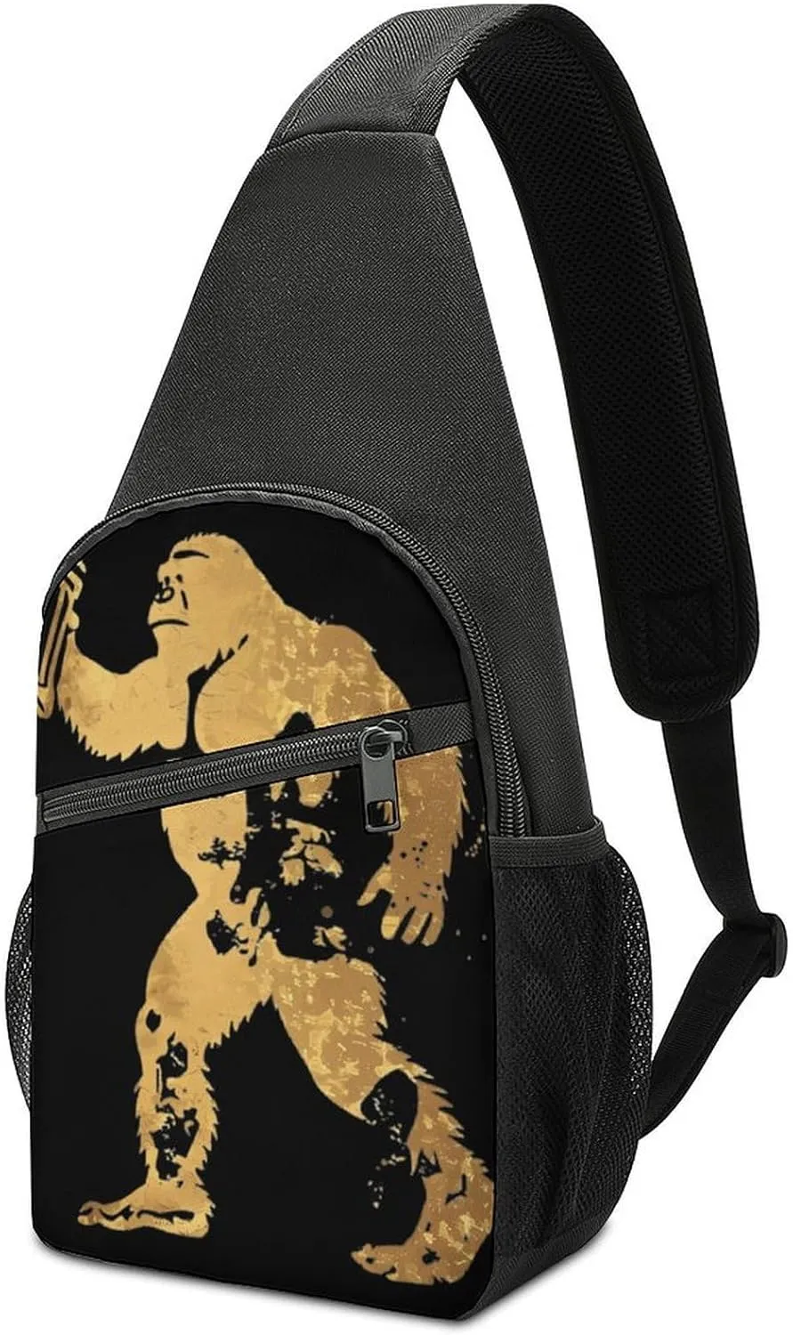 Golden Bigfoot Cheers Beer Crossbody Sling Bags Chest Shoulder Backpack DayPack Handbag