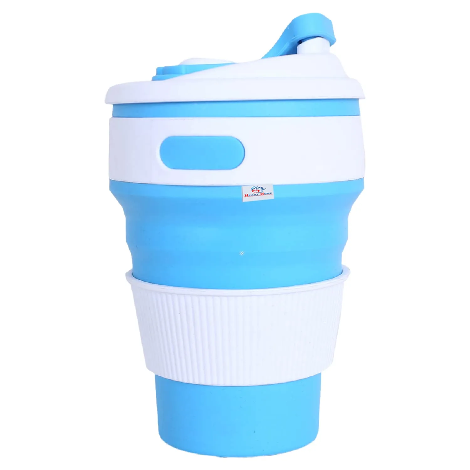 Heart Home Collapsible Coffee Cup|Silicone Portable Travel Coffee Mug|Camping Cup with Lid for Travel,Hiking Outdoors,350 ML,Pack of 2 (Blue)