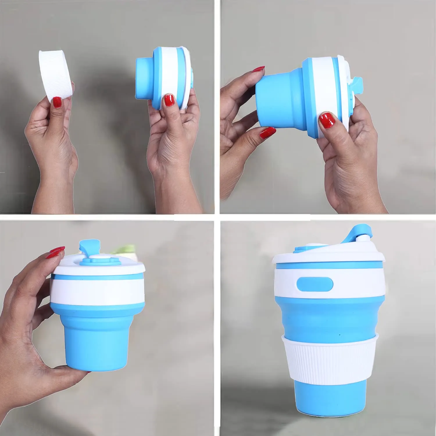 Heart Home Collapsible Coffee Cup|Silicone Portable Travel Coffee Mug|Camping Cup with Lid for Travel,Hiking Outdoors,350 ML,Pack of 2 (Blue)