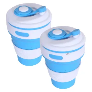 Heart Home Collapsible Coffee Cup|Silicone Portable Travel Coffee Mug|Camping Cup with Lid for Travel,Hiking Outdoors,350 ML,Pack of 2 (Blue)