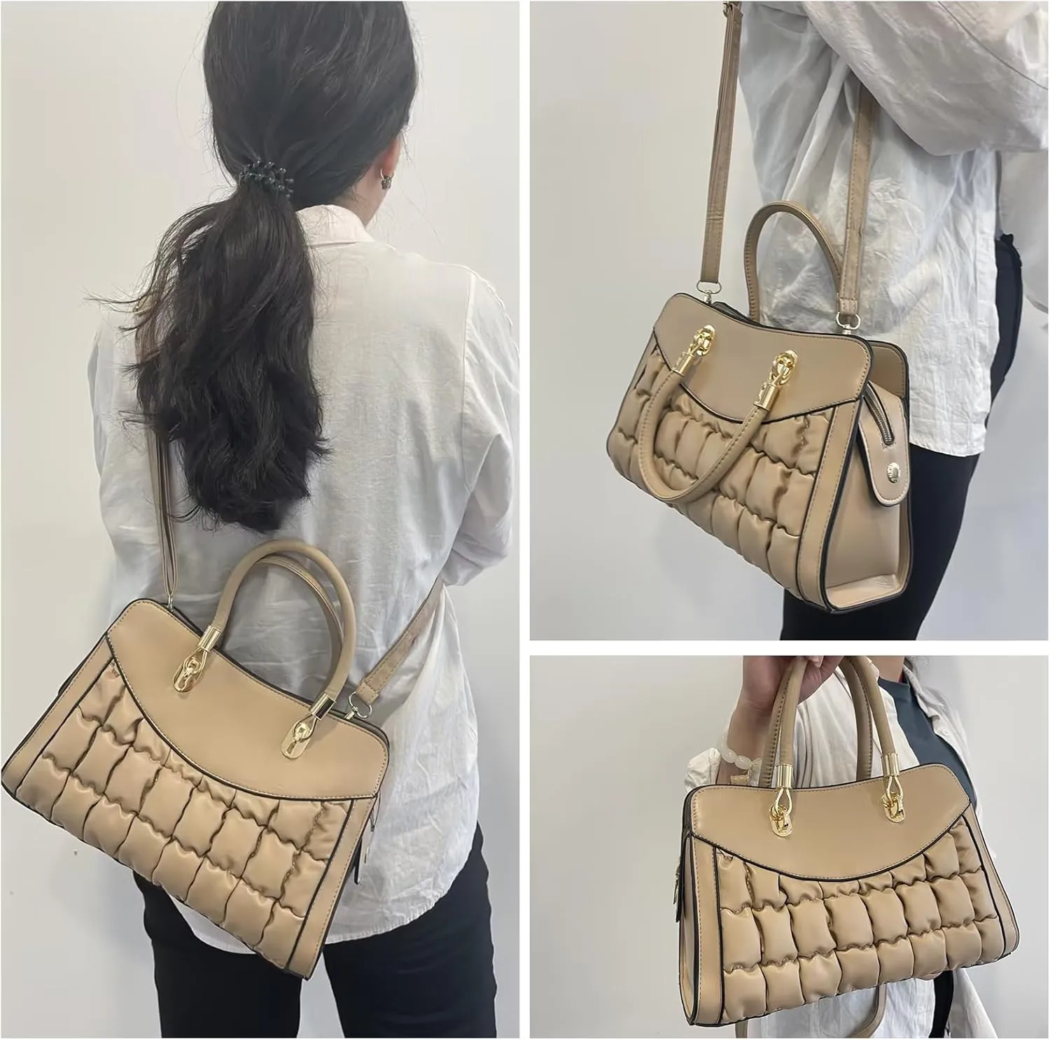 I IHAYNER Quilted Puffy Purses and Handbags for Women Top Handle Satchel Shoulder Bags with Compartments