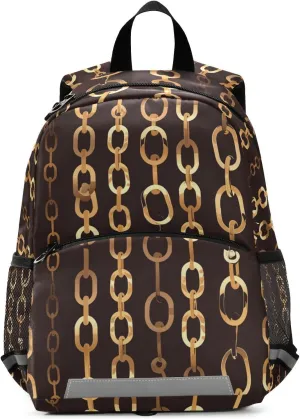 KLL Girls Backpack, Golden Chain Pattern on Black Background Chestnut, Water Resistant School Bags Mini Travel Back Pack